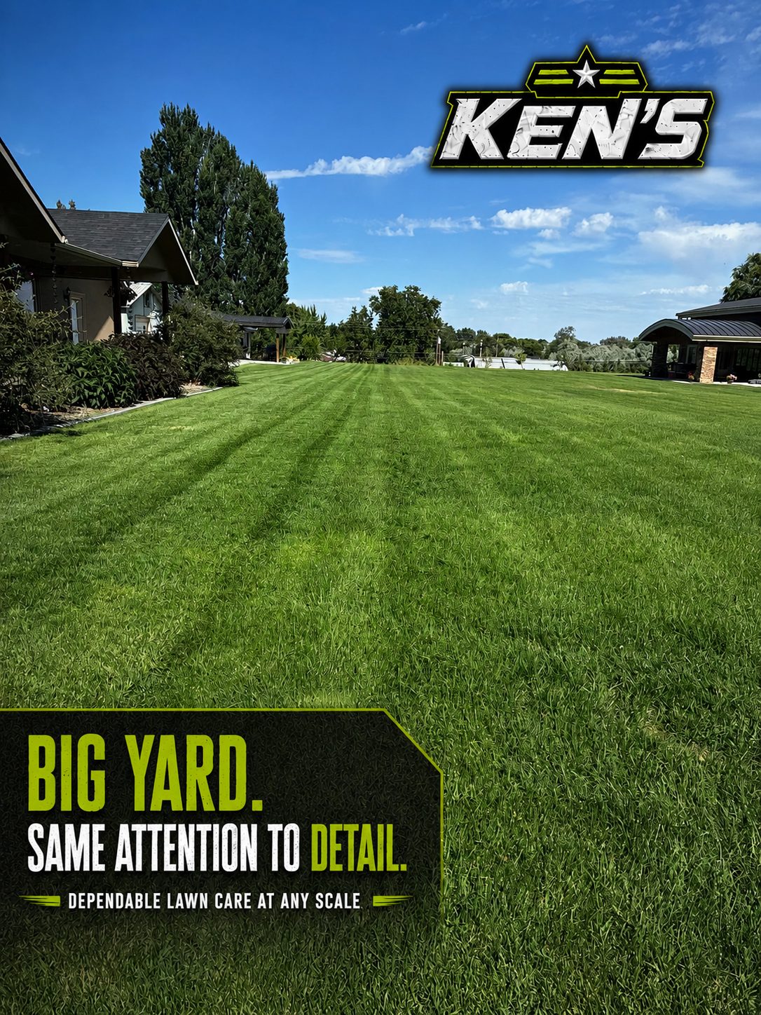 Large striped lawn freshly mowed - big yard, same attention to detail